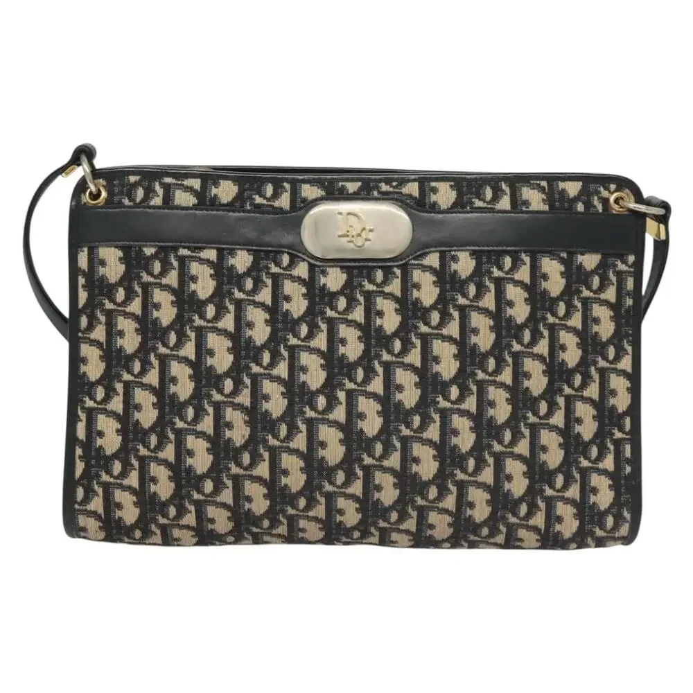 DIOR Trotter Canvas Shoulder Bag Navy Gold - Picture 2 of 12